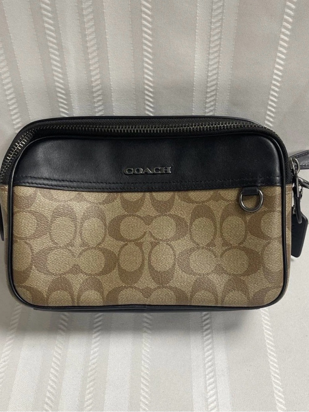 Coach Signature Canvas Messenger Bag in Tan and Black